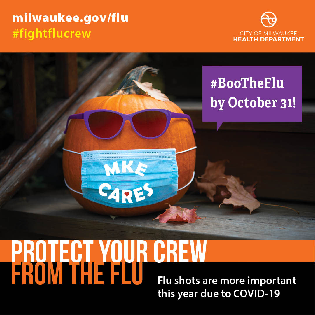 MayorMKE's tweet photo. Even healthy people can get the flu and it can be serious. Protect your crew by getting a flu shot by October 31. Learn more at https://t.co/J2FuWewpim. #FightFluCrew #BooTheFlu https://t.co/NhJOtHDHOF
