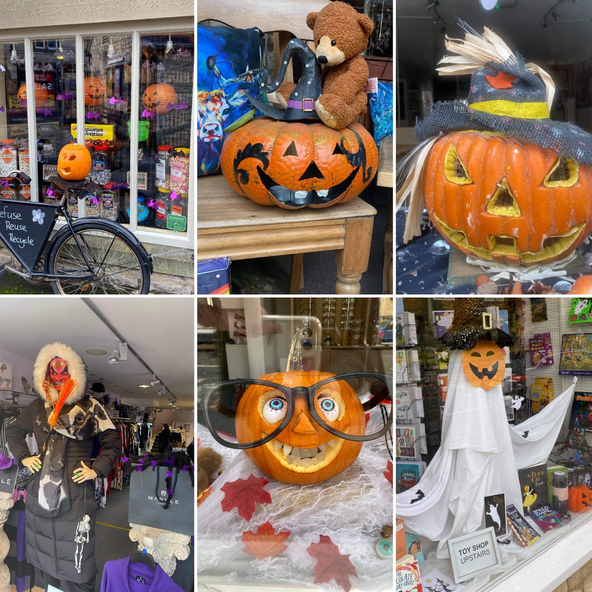 VisitHelmsley's tweet photo. 🕸🕷🎃 Come &amp; have some half term fun with the family in Helmsley.  
See how many pumpkins you can spot, let us know your favourite and send us pictures of yours too 🎃🕷🕸
#gingerbear #claridges #helmsley https://t.co/PUKfaGr9Sc