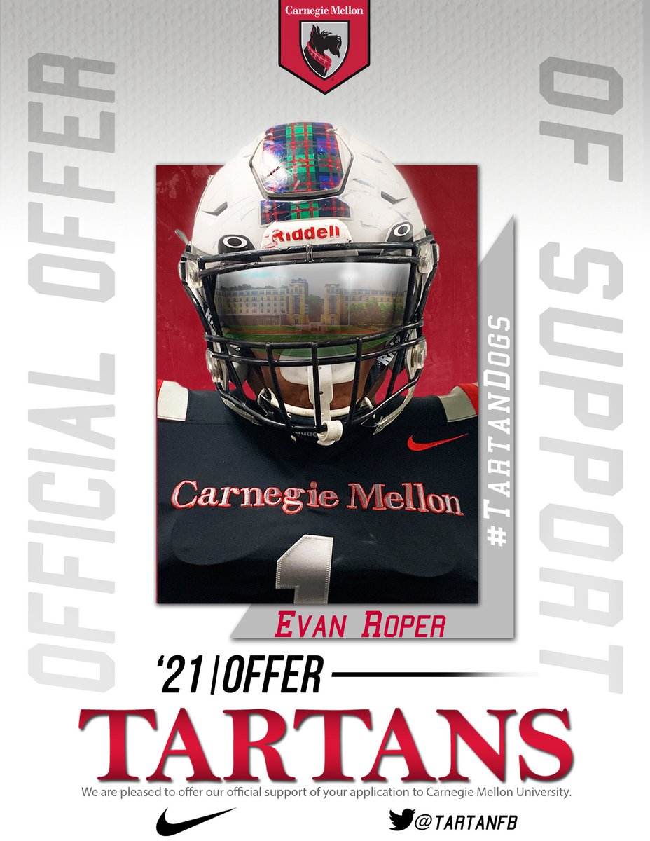 Evan Roper (@evanroper50) on Twitter photo Very grateful to receive an offer from <a href="/TartanFB/">Carnegie Mellon Football</a>. Thanks to <a href="/CoachGibboney/">Coach Gibboney</a> for recruiting me and giving me this opportunity.
@Clint_Cosgrove <a href="/DeepDishFB/">DEEP DISH FOOTBALL</a> @Jlemming18 <a href="/EDGYTIM/">Timothy “EDGYTIM” OHalloran</a> <a href="/Jchezbroncos/">Joey Sanchez</a> @EFTfootball Very grateful to receive an offer from <a href="/TartanFB/">Carnegie Mellon Football</a>. Thanks to <a href="/CoachGibboney/">Coach Gibboney</a> for recruiting me and giving me this opportunity.
@Clint_Cosgrove <a href="/DeepDishFB/">DEEP DISH FOOTBALL</a> @Jlemming18 <a href="/EDGYTIM/">Timothy “EDGYTIM” OHalloran</a> <a href="/Jchezbroncos/">Joey Sanchez</a> @EFTfootball