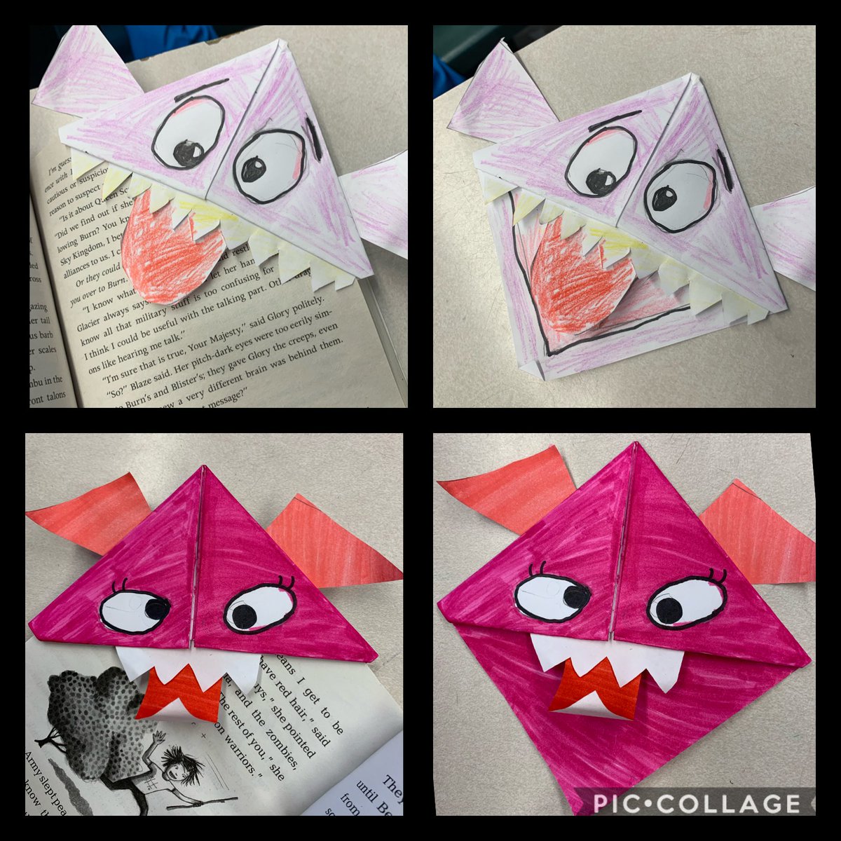 ClassroomJewel's tweet photo. We did monster bookmarks today! @ParkWestHRSB #seewhatimlearning #hrce #monstermadness #readingisfun #takeabiteoutofabook #grade4fun https://t.co/knzlMbHurl
