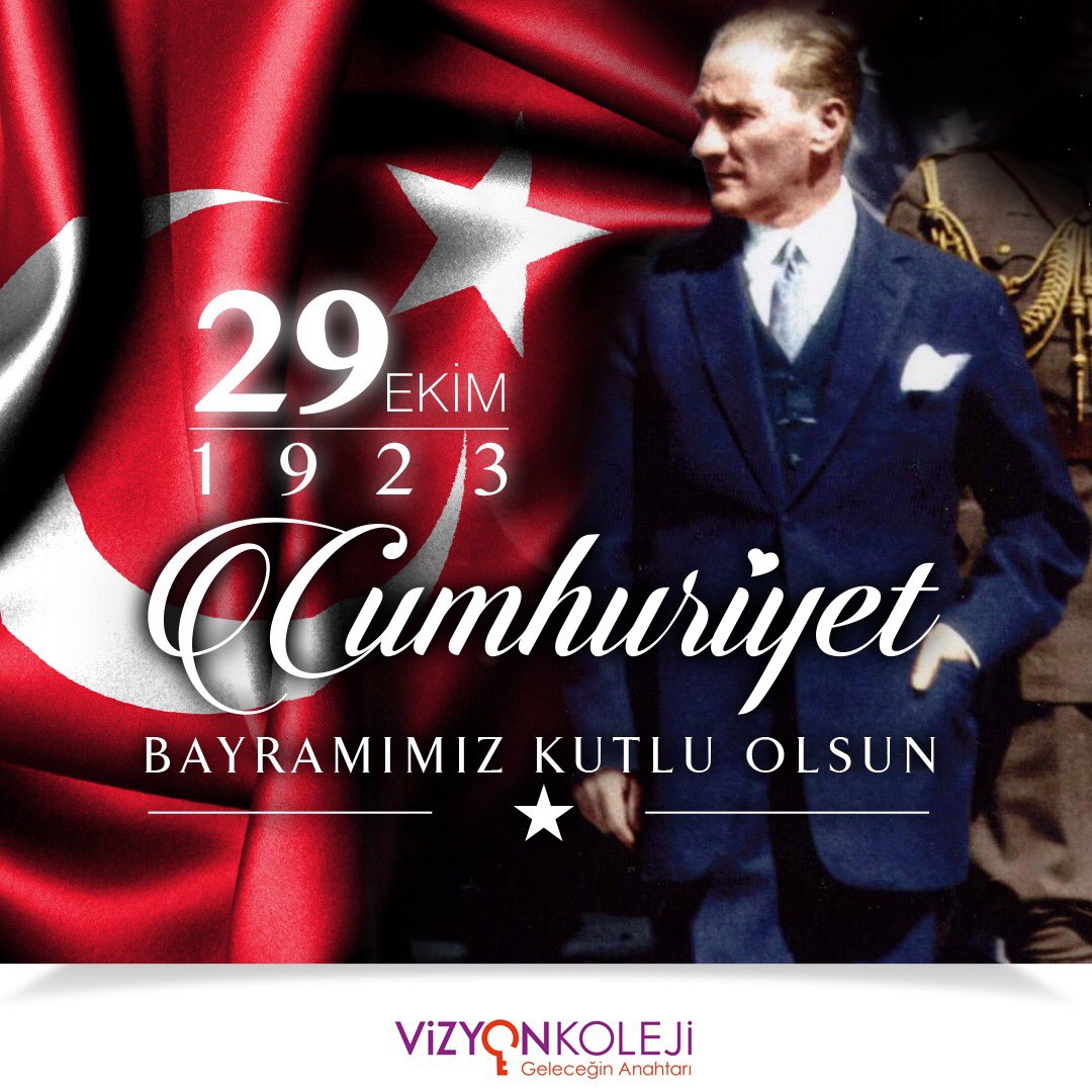 VizyonKoleji's tweet photo. Küllerinden yeniden doğan yüce Türk milleti Gazi Mustafa Kemal’in önderliğinde Cumhuriyet’i kabul etti. Türk gençliğine miras bırakılan bu değeri en güzel şekilde yaşamak ve yaşatmak Türk milletinin en temel vazifesidir. Cumhuriyetimizin 97. Yılı hepimize kutlu olsun. https://t.co/CzdxBklyx4