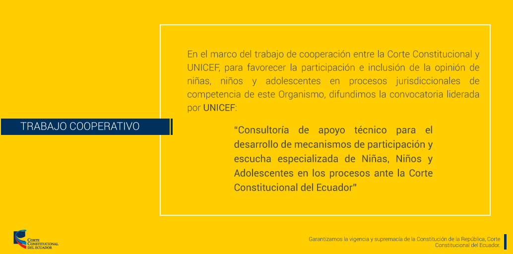 CorteConstEcu's tweet photo. ENTÉRATE📌 | Si tienes estudios superiores en ciencias jurídicas y experiencia en derecho constitucional y protección y/o promoción de derechos de niñas, niños y adolescentes, puedes aplicar a la convocatoria hasta el 8 de noviembre. Conoce los requisitos➡️https://t.co/C95uuoGP8p https://t.co/l51Gj6C2Er