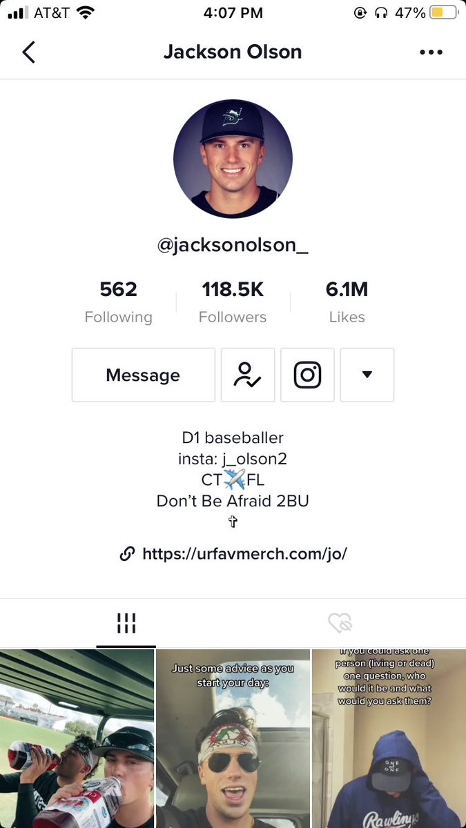 sydlarge18's tweet photo. Can we just talk about the power of Tik Tok for a moment??? 

@JDOlson2 from @StetsonBaseball has the SAME amount of likes (6.1M) as @ClemsonFB. 

An "average" student-athlete is equal to the No.1 ranked college football program. This doesn't happen on any other platform. https://t.co/pBuNEro2mj