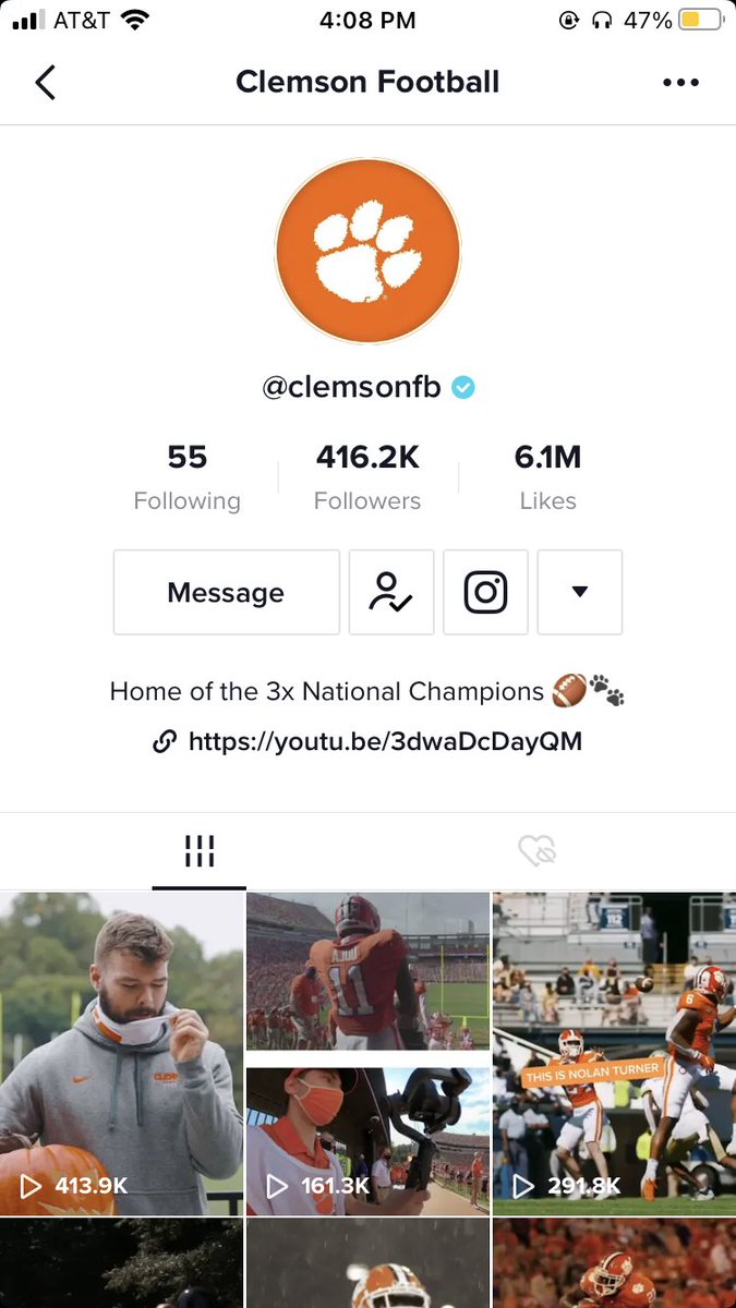 sydlarge18's tweet photo. Can we just talk about the power of Tik Tok for a moment??? 

@JDOlson2 from @StetsonBaseball has the SAME amount of likes (6.1M) as @ClemsonFB. 

An "average" student-athlete is equal to the No.1 ranked college football program. This doesn't happen on any other platform. https://t.co/pBuNEro2mj
