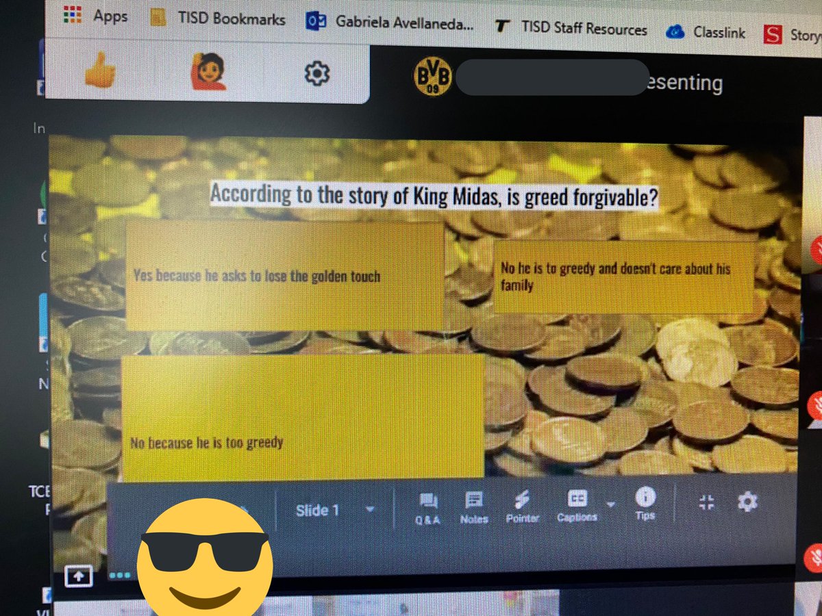 Our drama unit is off to a great start. Student led groups worked together to create comprehension questions for the class. #KingMidas @TISDTCES #5thgrade #virtualgroups #TomballVirtualSchool