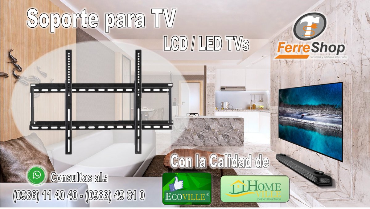 Ferreshop's tweet photo. SOPORTE PARA TV LED/LCD #ECOVILLE 
DE 32" A 55" PULGADAS FIJOS
📲 WhatsApp
Ferreshop Multiplaza (0986) 11 40 40
FerreShop Paseo Avelino (0983) 49 61 00 https://t.co/AU9zbXTHMY