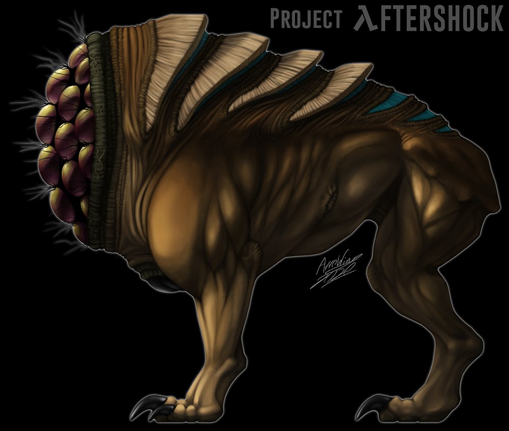 ArrowShapeWings's tweet photo. I've had this painted-up version of my #Houndeye design laying around and never posted it. Better late than never, I guess? #HalfLife #art #conceptart #creaturedesign #aliendesign https://t.co/twRh7uADxn