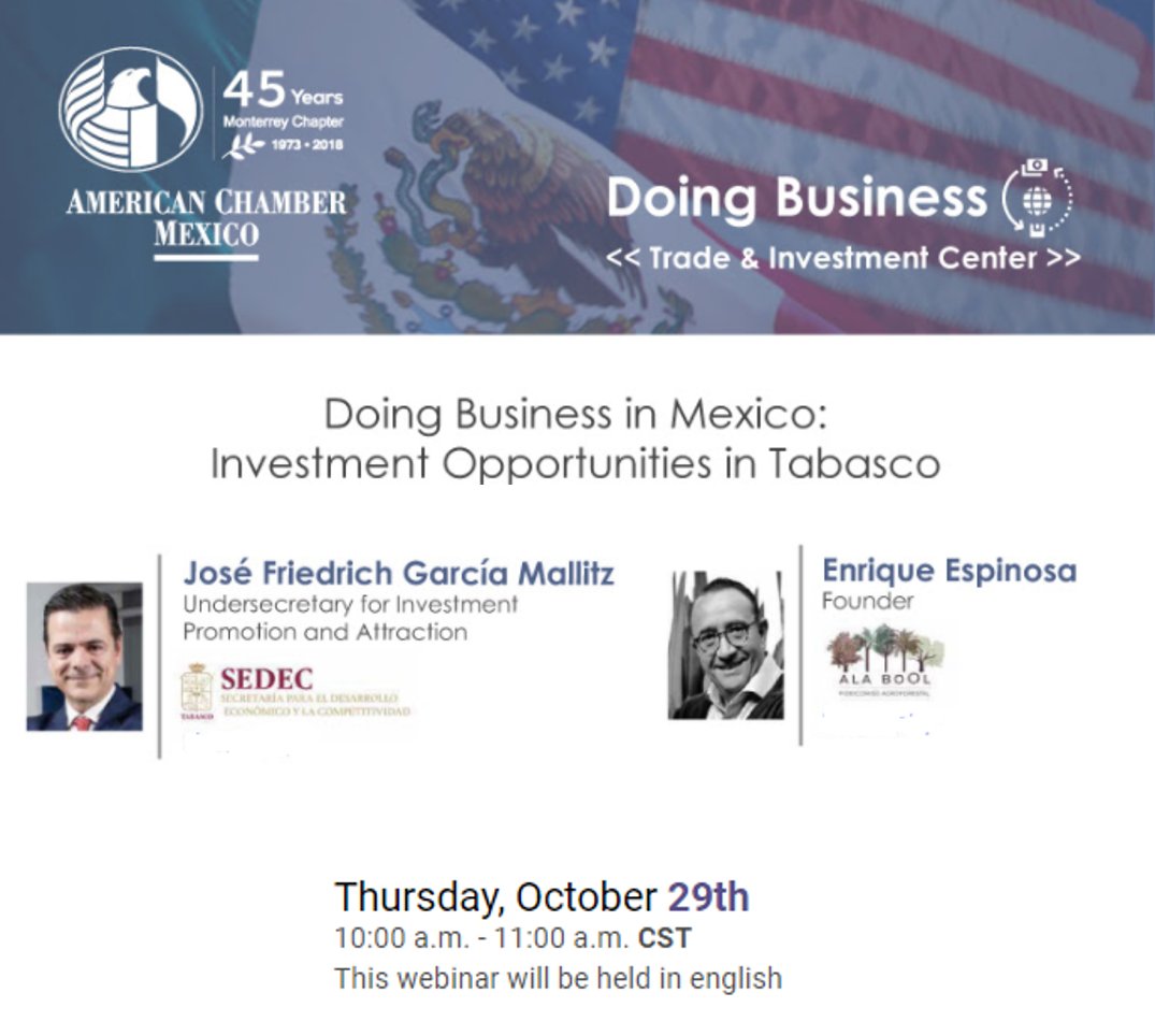 AmChamMexico's tweet photo. Ahora el Trade &amp; Investment Center inicia la serie "Doing Business" en México. Entérate de las oportunidades de inversión de cada estado. 

https://t.co/Lsjkf08p5Z https://t.co/RxBIyOly8J