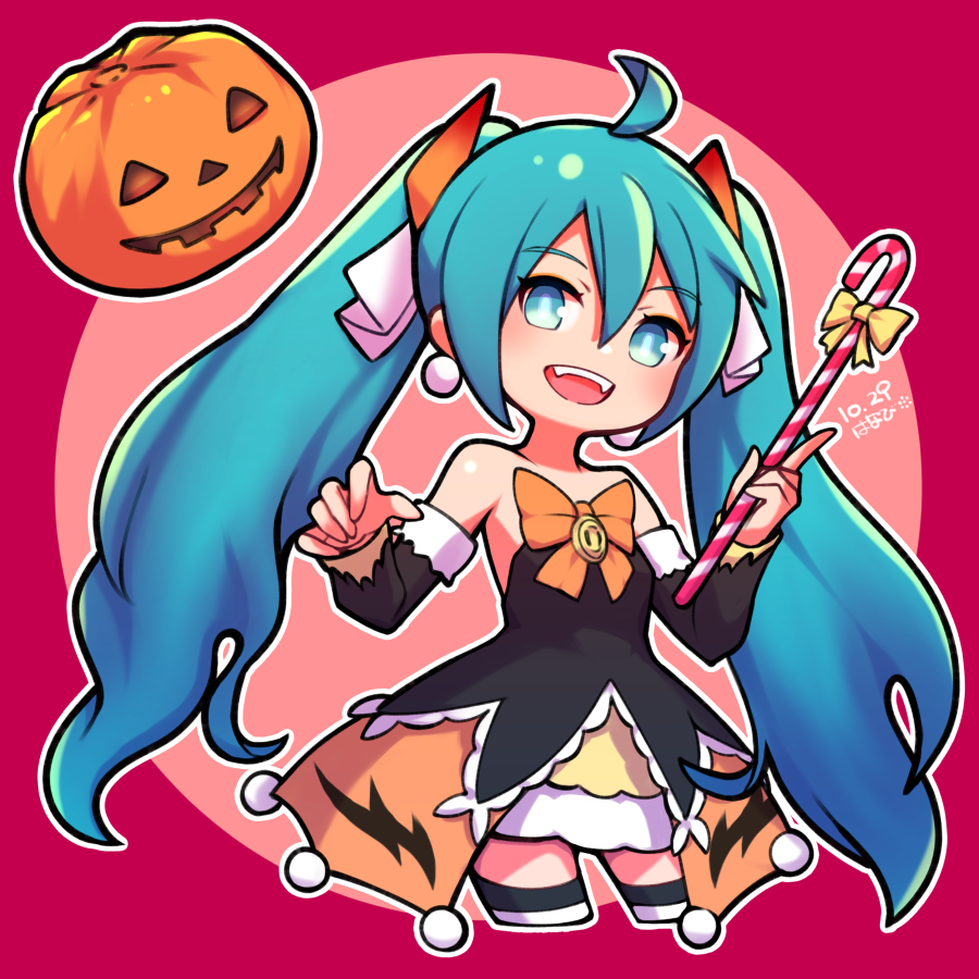 hatsune miku 1girl solo long hair twintails food candy halloween  illustration images