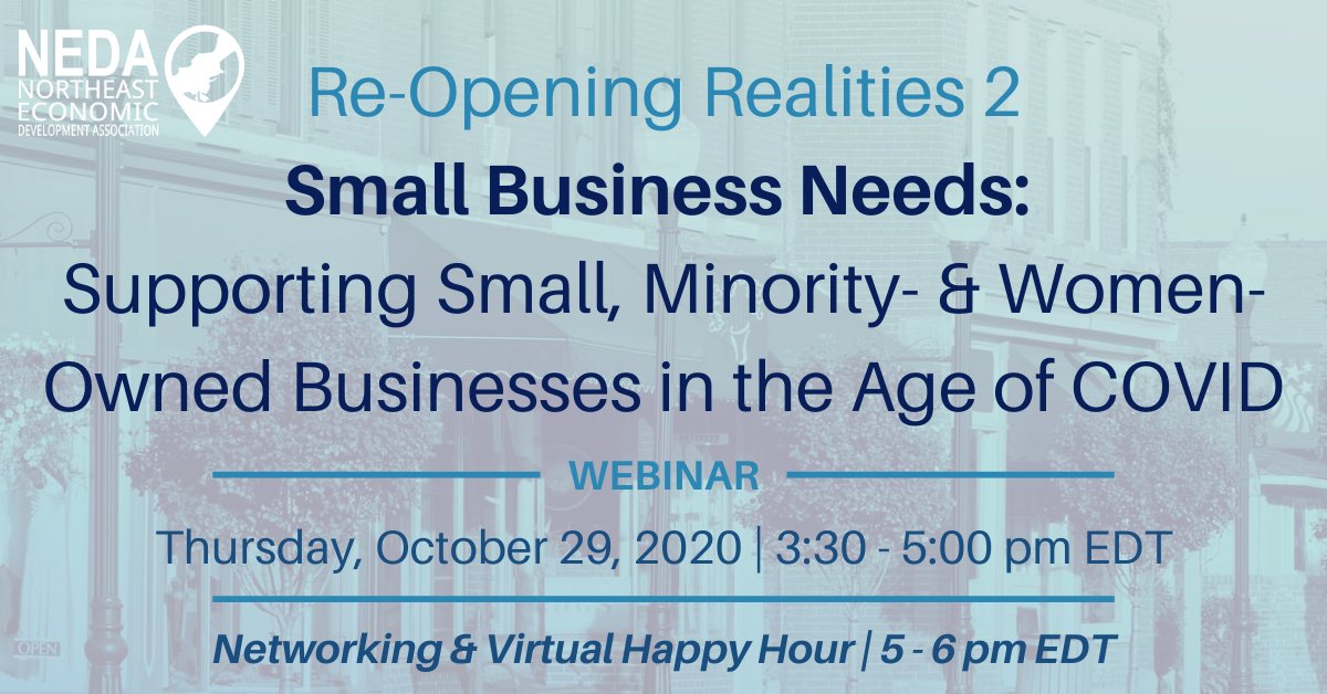 TOMORROW, join presenters Tracy Corley, PhD., Anthony M Gaddy, Sarah Guerette and Delpha Very for a webinar on Re-Opening Realities: Small Business Needs; Supporting Small, Minority- &amp; Women-Owned Businesses in the Age of COVID.
More information:
buff.ly/2IvVKs4