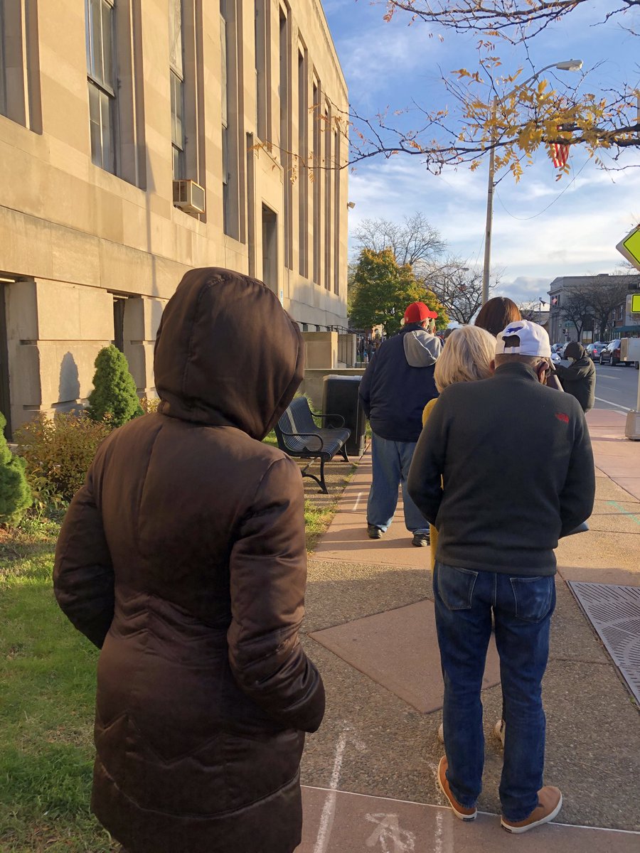 A first. Standing in a long line to #VOTE. Only wish I wore my winter coat! #ThisIsDemocracy #USA #