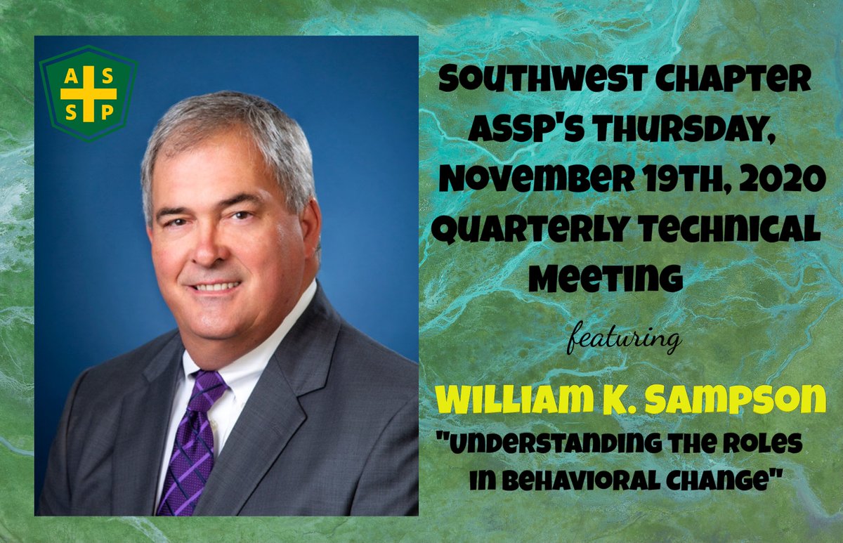 ASSPSWChapter's tweet photo. Mark your calendars, guys! Our virtual Quarterly Technical Meeting is next month! You don't want to miss this one...

Join us virtually on Thursday, November 19 at 2:00 PM for our fantastic speaker, William Sampson!

#ASSP #safety #healthandsafety #ehs #southwestchapter https://t.co/ozen7KUClR