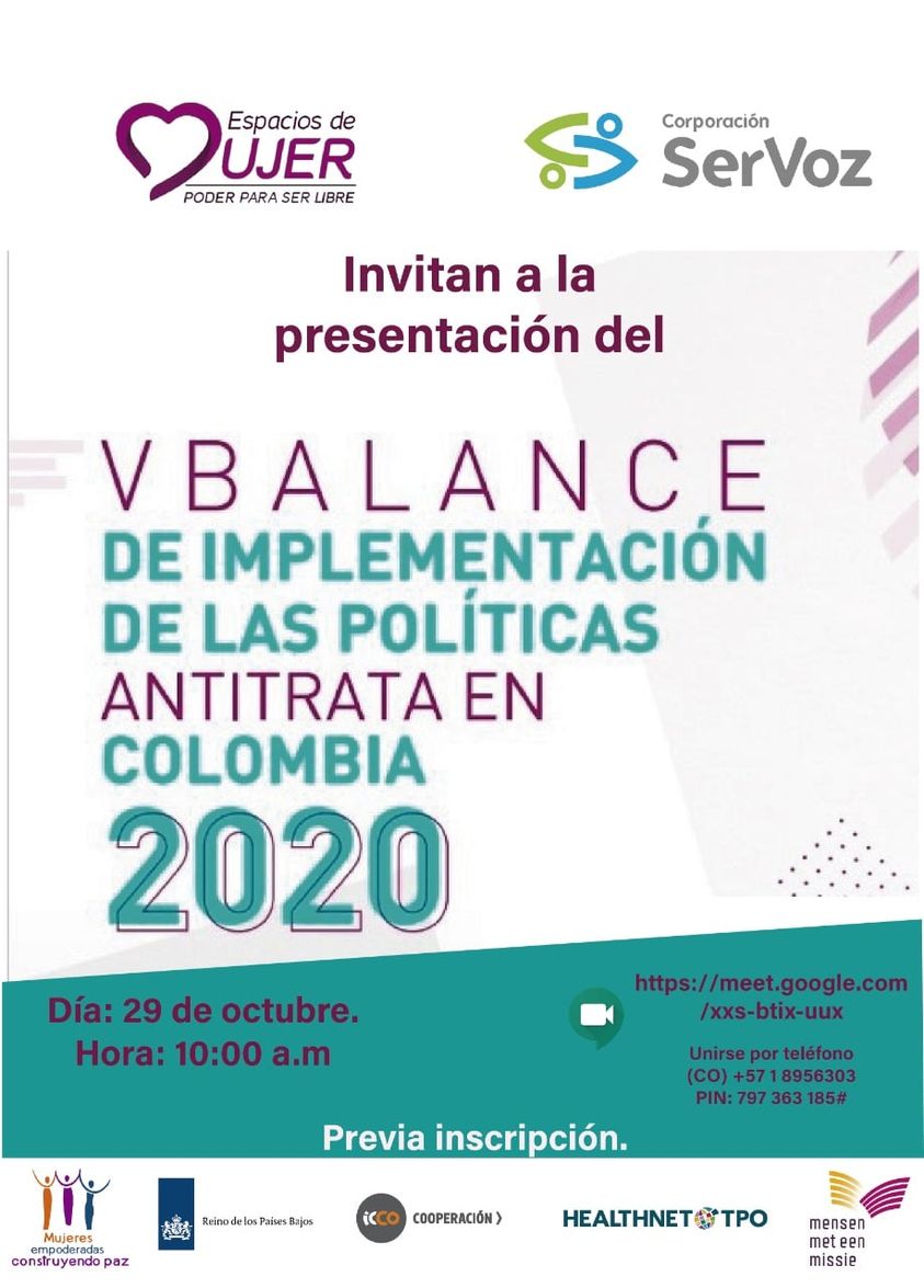 CorpSerVoz's tweet photo. Te esperamos MAÑANA en la presentación del V balance de la implementación de las políticas anti-trata en Colombia 2020.⁣ A las 10:00 a.m ⁣ en https://t.co/8O2W1Oiy96 https://t.co/vGeXqz4SN8