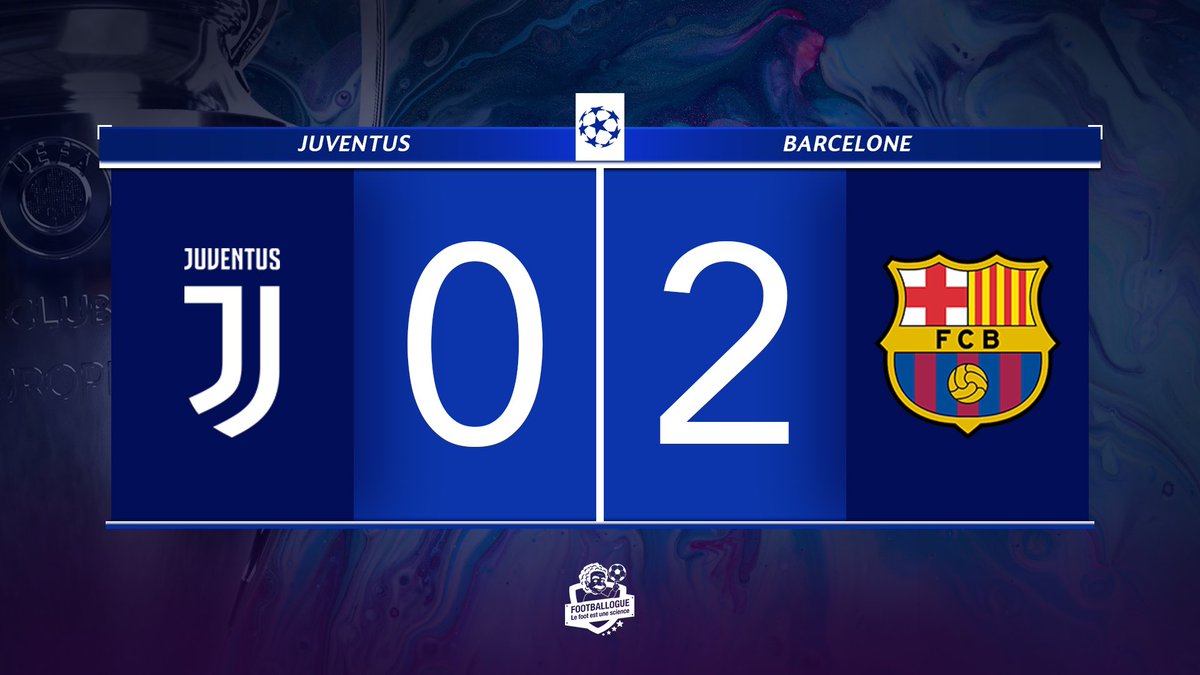 Footballogue's tweet photo. [#UCL] JUVENTUS🇮🇹 0-2 🇪🇸BARCELONE

⏱  FIN DE MATCH !

            ⚽️ Dembélé 
            ⚽️ Messi

#JUVFCB https://t.co/QlktGgxvlO
