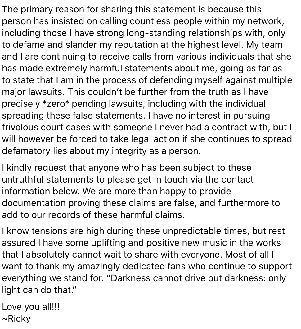 RickyRebelRocks's tweet photo. SPECIAL ANNOUNCEMENT REGARDING CHANGE OF MANAGEMENT AND FUTURE BOOKING REQUESTS. https://t.co/uUX5FFVuoM