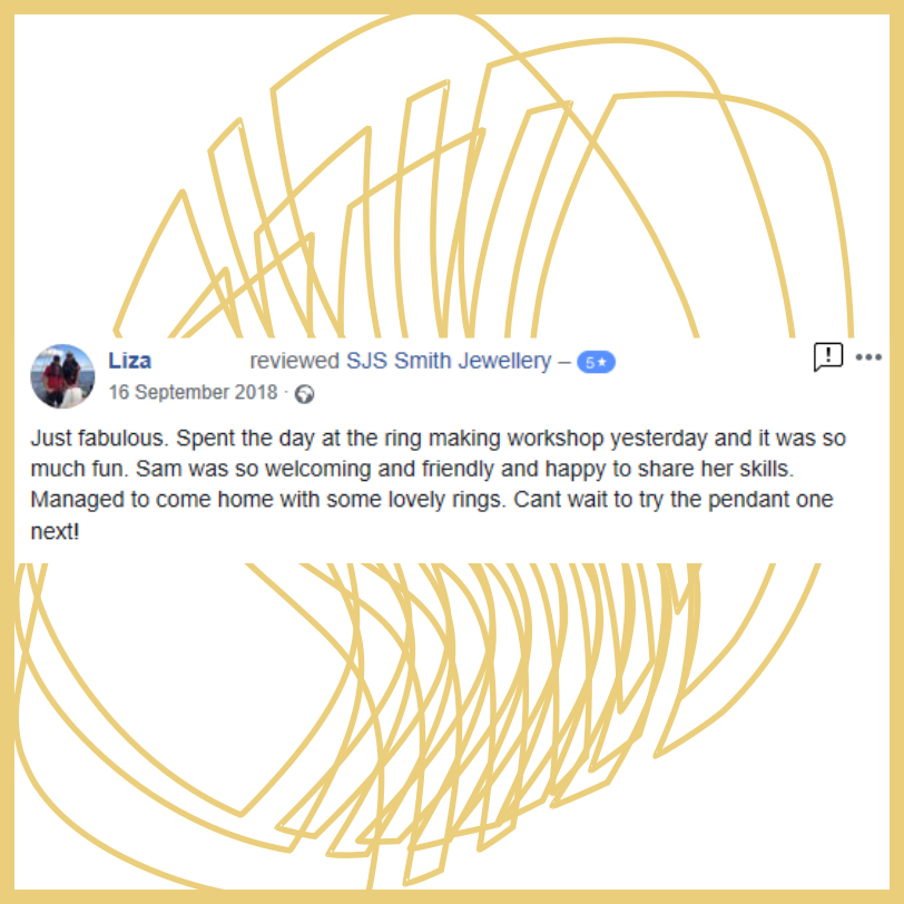 SJSJewellery's tweet image. #testimonial from a lovely customer. Book via: bit.ly/345Xuz8 
#makeyourownjewellery
#silverclassesstockport
#creativeclasses
#jewelleryclass
#jewellerymaking
#jewellerymakingworkshops
#jewelleryworkshops
#learntomakejewellery
#becreative
#learnandplay
#silversmithing