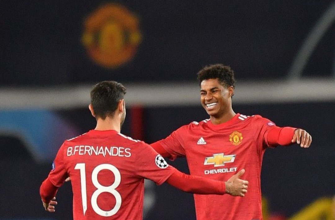 UTDTrey's tweet photo. • Marcus Rashford - Hatrick
• Anthony Martial - Goal and Assist
• Mason Greenwood - Goal
• Paul Pogba - Assist
• Bruno Fernandes - Assist
• Maguire, Lindelof, AWB, Shaw and De Gea - Cleansheet.

Ballers. I LOVE THIS TEAM. https://t.co/vPNtPSn9ZR