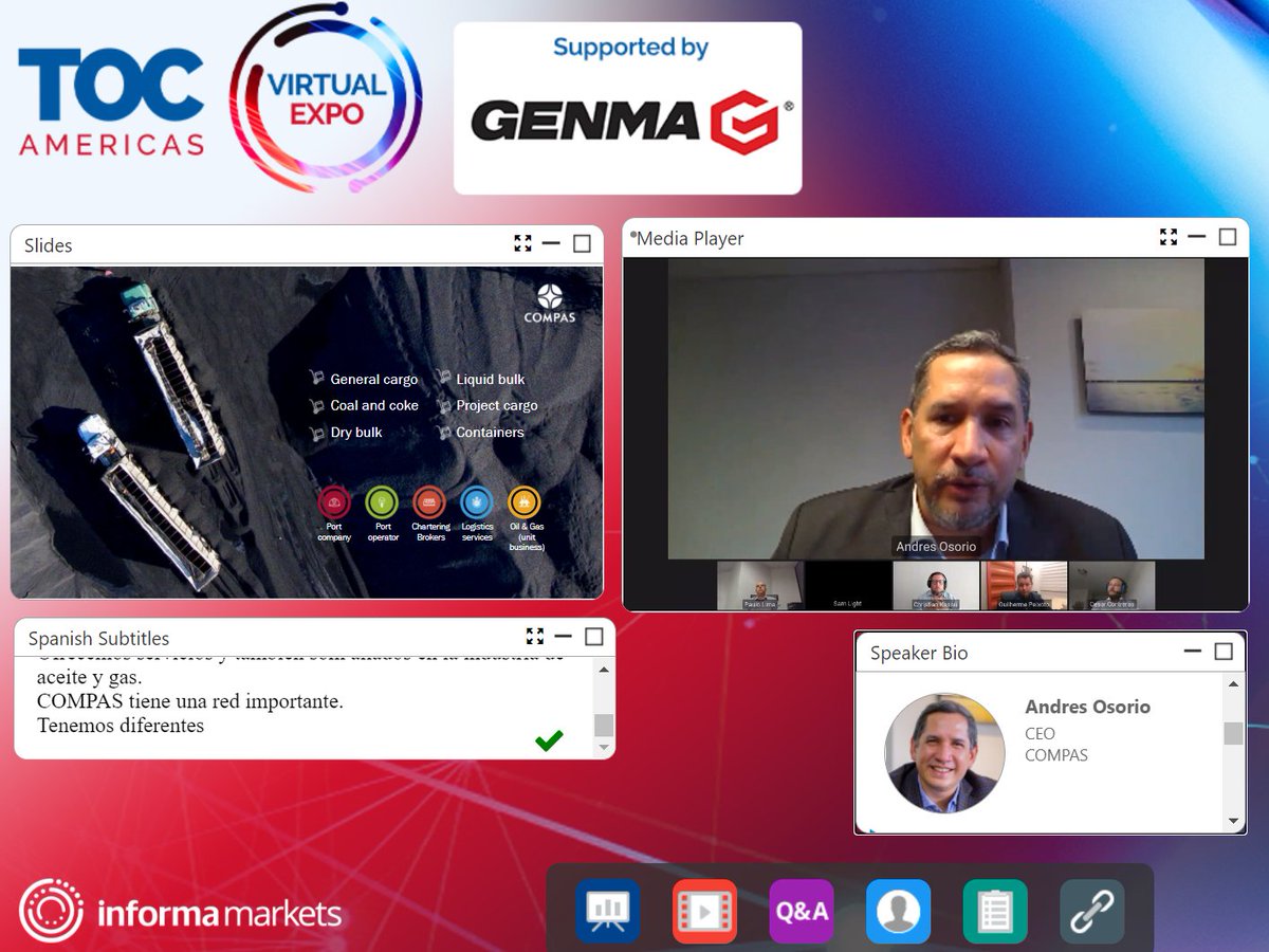 mundomaritimo's tweet image. Andrés Osorio CEO de #COMPAS en la sesión &quot;The Bulk Shipping Outlook&quot;, destaca que en los últimos años COMPAS  ha invertido US$250 millones en infraestructura en la terminal en Tolú en la costa del Caribe #TOCAmericasVirtualExpo #TECHTOC #TOCAmericas @TOCWorldwide