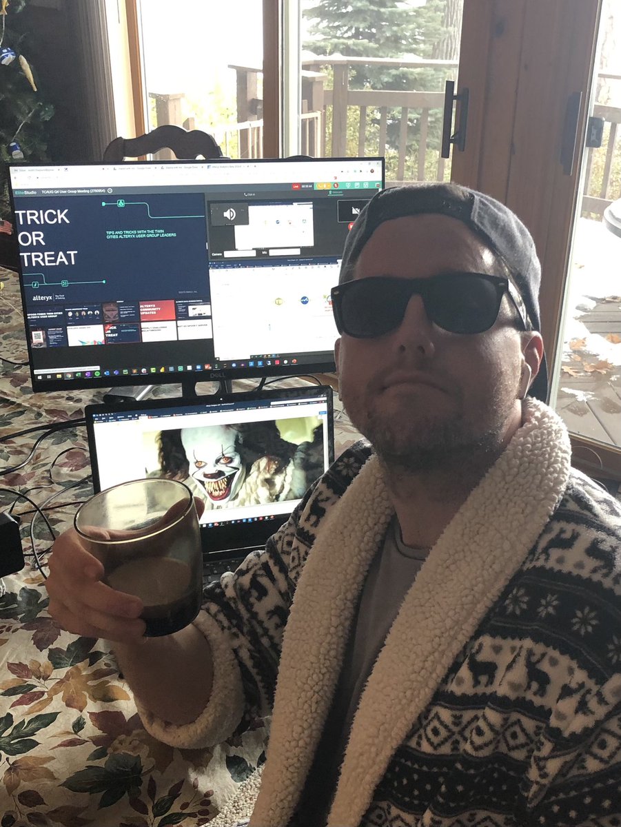 nick612haylund's tweet photo. @Brad_Werner @4loveofAlteryx @alteryx @dabbleindata @visualaidan @jemery_dataviz @TessaEnns @ChrisShernaman We missed ya Brad! 

I had my Big Lebowski costume ready but the cams weren’t working, but YES - Elsa had all the tips, John smashed 2 weekly challenges and Aidan had the best #alteryx server preso I’ve ever seen 😂🦇👹 https://t.co/CtcQecPCcv