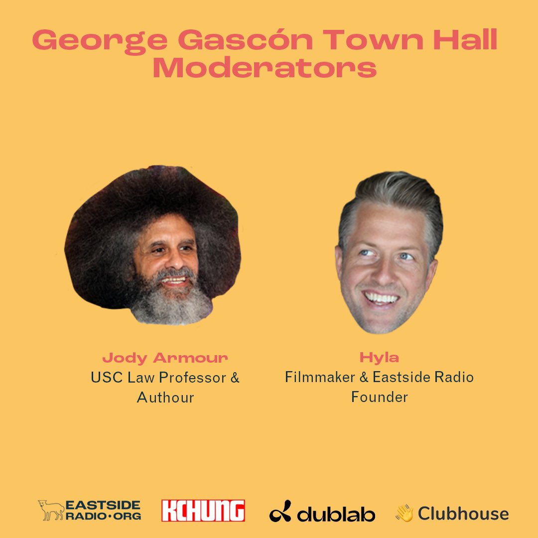 EastSideRadioLA's tweet photo. TONIGHT @ 6pm on https://t.co/0CcKPGqGae with @GeorgeGascon, USC Law Professor @NiggaTheory and @hyla 👇🏼👇🏼👇🏼 https://t.co/S0O6rCTtmo