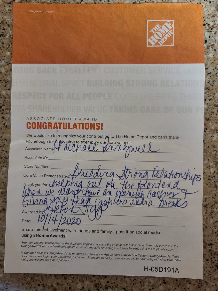 It is definitely nice to get some recognition from your District HR Manager and a peer on consecutive days!  #HomerAwards