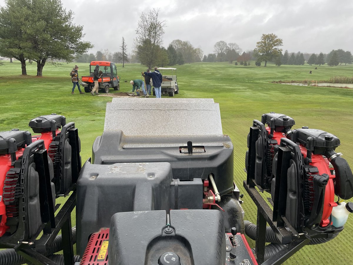 joebarton2002's tweet photo. Day 2 complete when you would not aerate without a #Coremax a steady mist and light rain till 11 am. Plugs would never dry and you would bridge holes closed with a harvester or shovel. https://t.co/UzbSU3zQQb