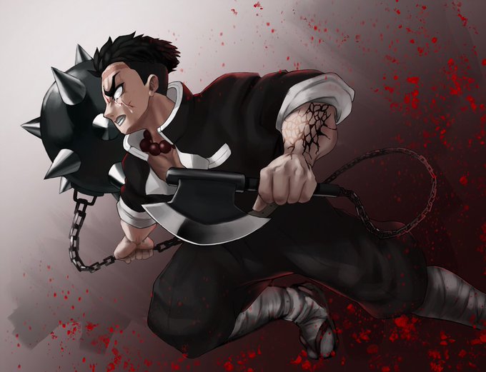 青色14号さんがTwitterに投稿した悲鳴嶼行冥(鬼滅の刃)のイラスト。