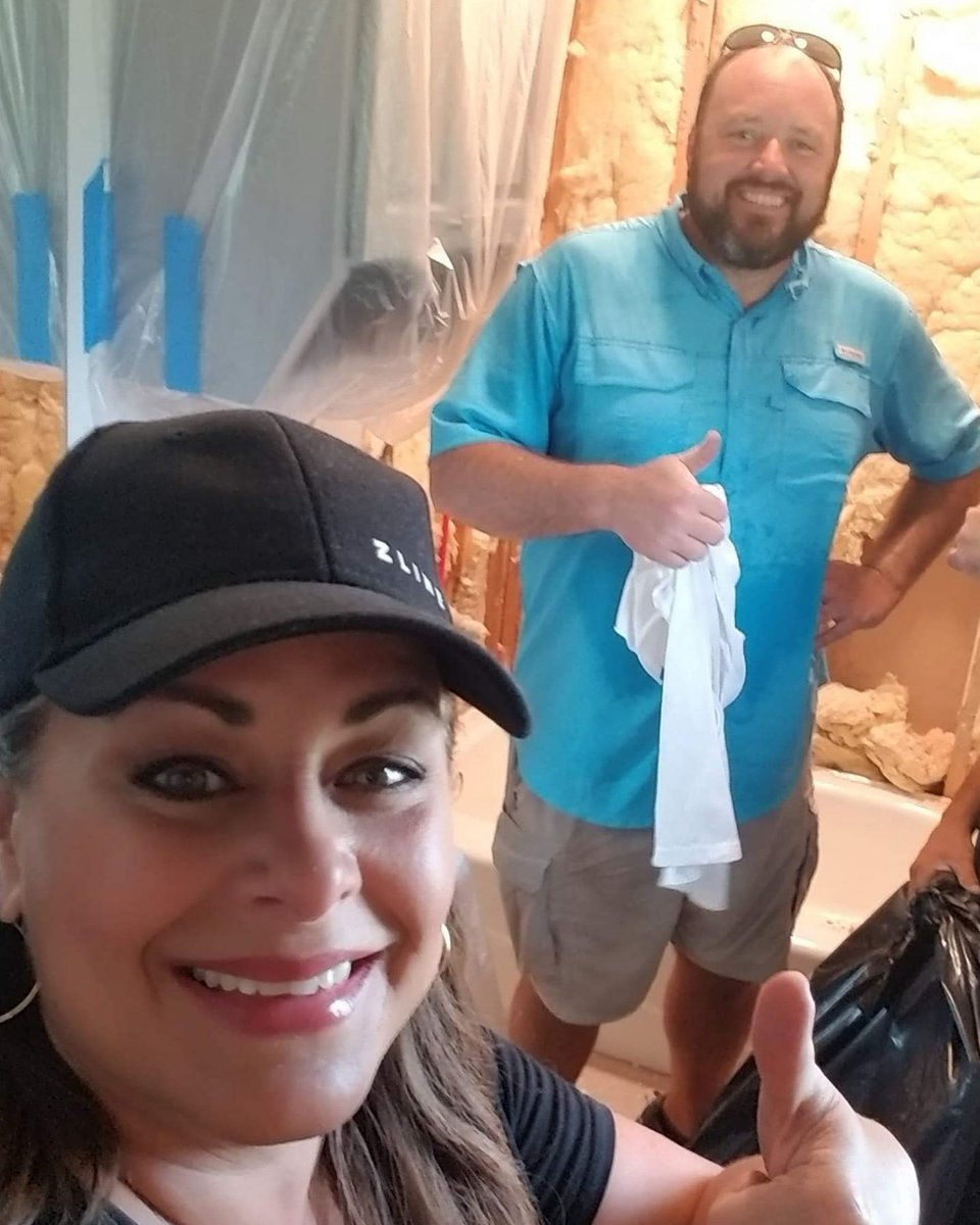 Double teaming this #bathroom #demoday cuz we are bad to the bone and breaking things are cheaper than #Therapy #homeremodeling #husbandwifeteam #shreveport #bossiercity