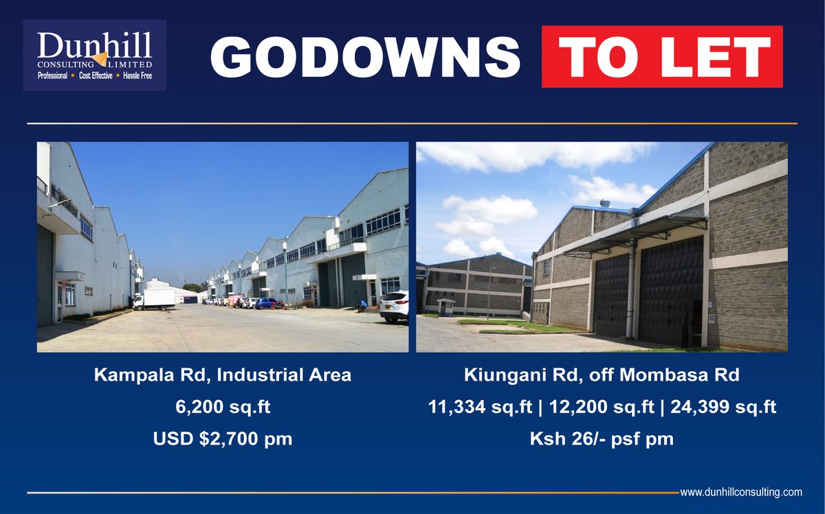 DunhillConsult's tweet image. It's all about getting the #perfectsize! Located in the best #areas with various sizes are these #godowns in #Industrialarea &amp;amp; #Mombasaroad.

#DM / 📞0789386445

#Warehouses #property #WarehouseComplex #Commercial #Nairobi #Kenya #Realestate #ToLet #Thursday #SizeMatters #Dunhill