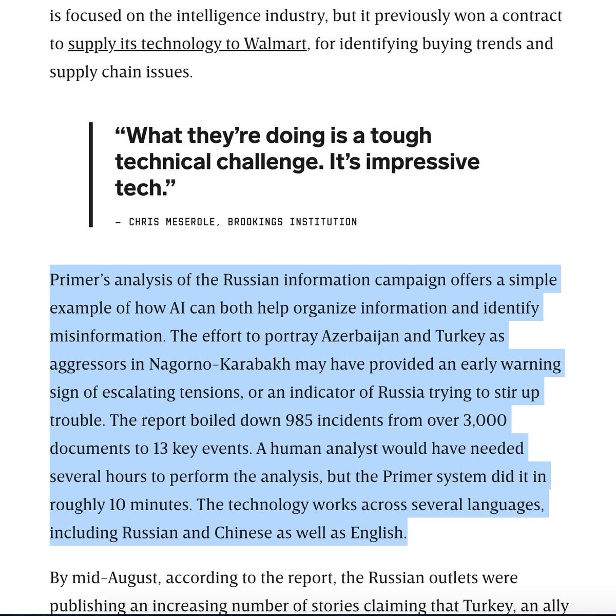 zavaindar's tweet photo. There's a massive opportunity for an NLP company to both create intra enterprise systems of record, the autonomously generated and always updated company wide "CRM x Wiki", and piecemeal automate adjacent knowledge work
This is West World's Rehoboam for the good guys: @primer_ai https://t.co/nW7lLzC0Nf