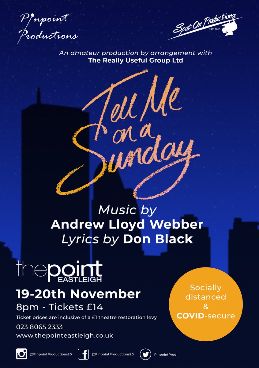 Another reason to visit @EastleighTC... Live theatre is returning to <a href="/PointEastleigh/">The Point</a>. Pinpoint Productions in association with <a href="/SpotOn2016/">Spot On Productions</a> are performing An Amateur production of Tell me on a Sunday on 19th-20th November. We are very excited to be performing in our local theatre.