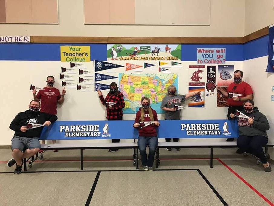 CentralAlum's tweet photo. Check out these CWU alumni who now all teach at Parkside Elementary in Tenino, WA.
Left to right: Rob Bates (‘05), Jeff Thummel (‘94), Pamela Backman (‘82), Candace Kerrigan (‘14), Bobbi Quentin (‘78), Brock Williams (’94), Holly Johnson (‘02)
Thanks for showing your CWU pride! https://t.co/FMfw4lvEi3