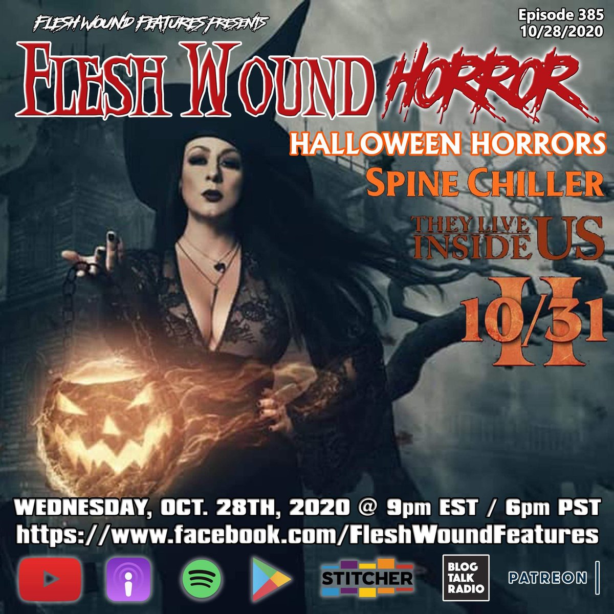 FleshWoundRadio's tweet photo. #FleshWoundHorror is back with a special #Halloween #Horror show, featuring brand new reviews for 10/31 PART 2, #THEYLIVEINSIDEUS &amp; #SPINECHILLER. Exclusive &amp; uncensored content at https://t.co/F71Cs8a4pP @SpreadtheHorror @PromoteHorror @Horror_Retweet https://t.co/IYcBVIAepZ https://t.co/gUkCnPTVii