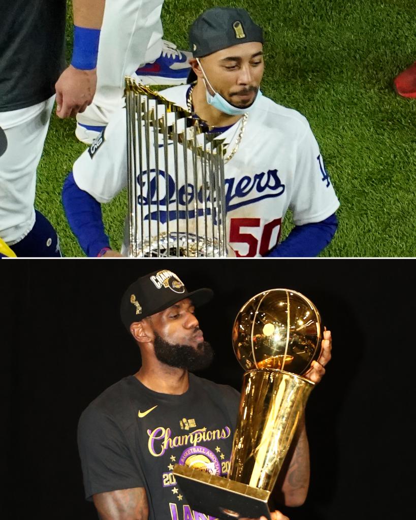 SportsCenter's tweet photo. .@mookiebetts and @KingJames aren't satisfied yet 🏆🏆 https://t.co/R5RAzzQ07x