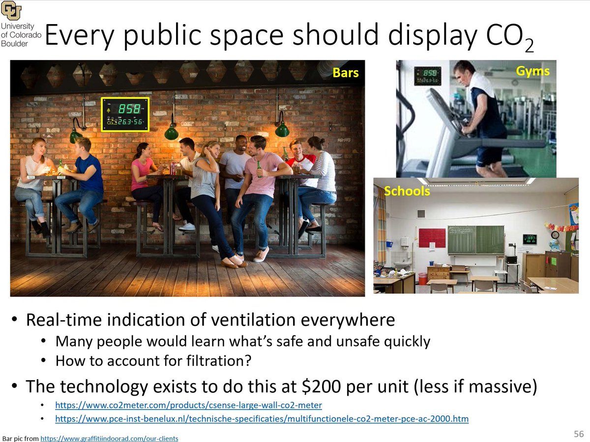 9/ I suggest that every public establishment should have an easily viewable (NDIR) CO2 meter (examples below). This can be done now for $200, less if done massively.Everyone would learn quickly which spaces need ventilation. Should guide who can re-open and not, or how many ppl