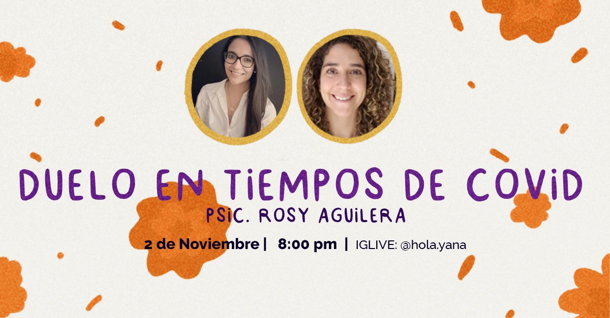 yana_oficial's tweet photo. El 2 de noviembre estaremos con la Psic. Rosy Aguilera hablando sobre el "Duelo en Tiempos de #COVID" a través de un Instagram LIVE. Esta charla puede ayudarte a atravesar estos tiempos difíciles o bien, apoyar a un ser querido que los esté atravesando.
--
https://t.co/5oamdWnAkl https://t.co/rLvPVMyDLx
