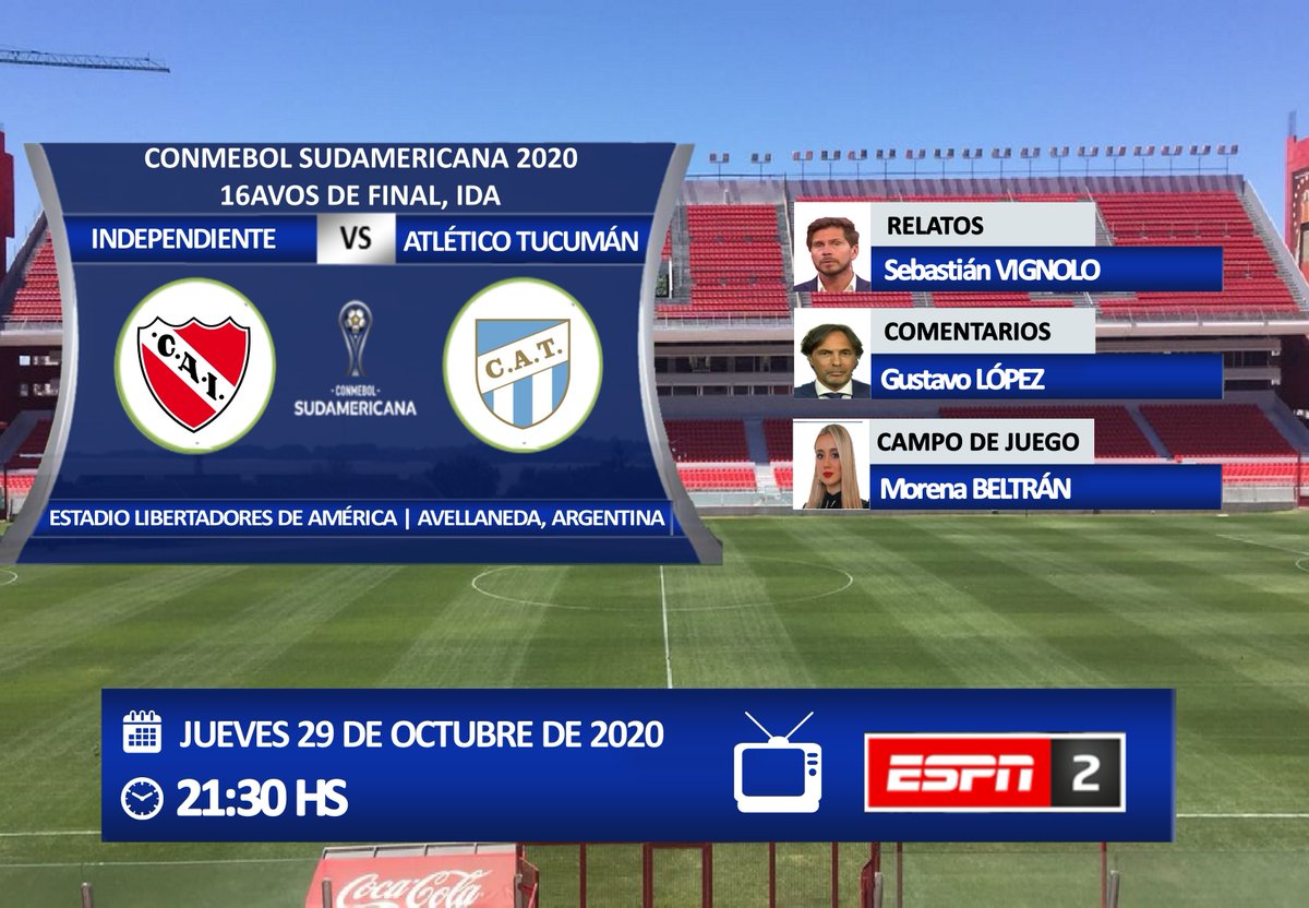 PabloOrtizOK's tweet photo. #SudamericanaxESPN | #Independiente🇦🇷 vs. #AtléticoTucumán🇦🇷
Relata: @PolloVignolo | Comenta: @gustavohlopez
Campo de Juego: @morenabeltran10
TV📺: @ESPN 2 (Solo Argentina y Uruguay
💻📱 : @ESPNPlay https://t.co/m7xmuwVek1