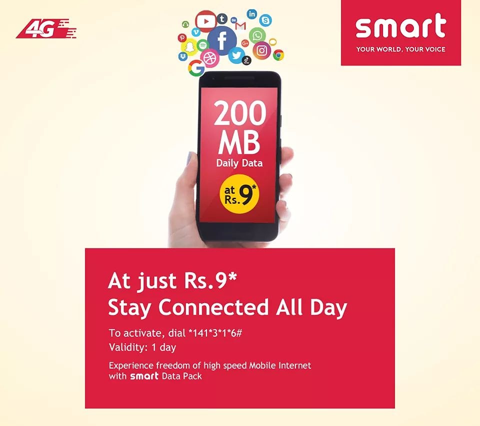 SmartCellNepal's tweet photo. Enjoy staying connected with an affordable Data Pack that gives you 200 MB Daily Pack at only Rs. 9. *Terms and Conditions Apply. Price is exclusive of taxes. To know more, click on this link: https://t.co/Qa9HowTC4g #thenetworkthatgivesyoumore #smartdatapack #smart4g https://t.co/D0rwbMiWuo