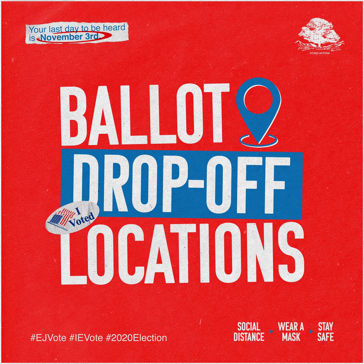 ccaejACTION's tweet photo. Wondering where to drop off your ballot? We put together a list of locations of drop boxes in our local cities! #IEVote #EJVote #2020Elections https://t.co/JWAydFcGKP