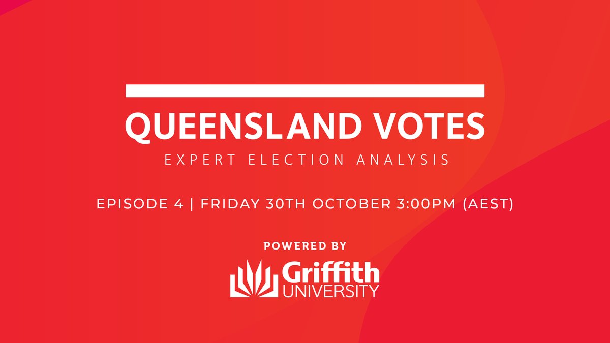 GriffithBiz's tweet photo. Don't forget to join @FemInt, @TraceyArklay, @_policymatters and Dr Paul Williams tomorrow for their #QLDVotes campaign wrap up and predictions: https://t.co/k75rWFtFGQ. 
#QLDvotes2020 #auspol #qldpol #GriffithUni @federalfuture https://t.co/kKrwNIt8zu