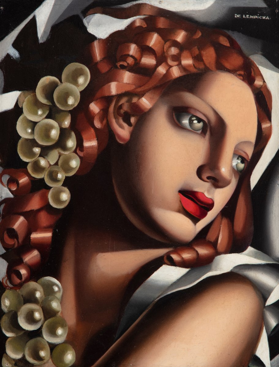 Sothebys's tweet photo. #AuctionUpdate: The first work from the collection of Sandra Moss in tonight’s sale, Tamara de Lempicka’s ‘L’Éclat’  brings $3.4 million. The work demonstrates the singularity of Lempicka’s figures with its razor-sharp draughtsmanship, theatrical lighting and sensual modeling. https://t.co/Q2pRyodkr7