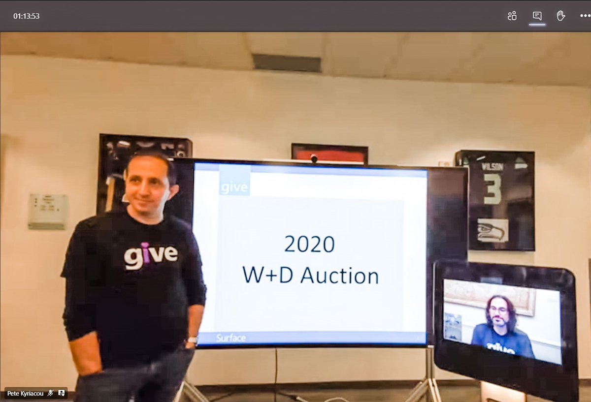panos_panay's tweet photo. .@sbathiche hosting our W+D Give Auction as a telepresence robot with @PeteTweet on @MicrosoftTeams might be one of the best 2020 things I've seen yet #GivingCampaign #Give #MicrosoftGiving https://t.co/oLlk0vZN26