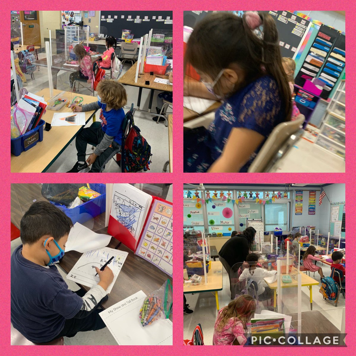 I loved watching these Kinder students write today. You can see their brains working as they added details to pictures, worked on letter/sound relationships to label and attempted  to write a sentence to match their picture! #NothingLikeEarlyChildhood <a href="/elissatoubin/">Elissa Toubin Millan</a>