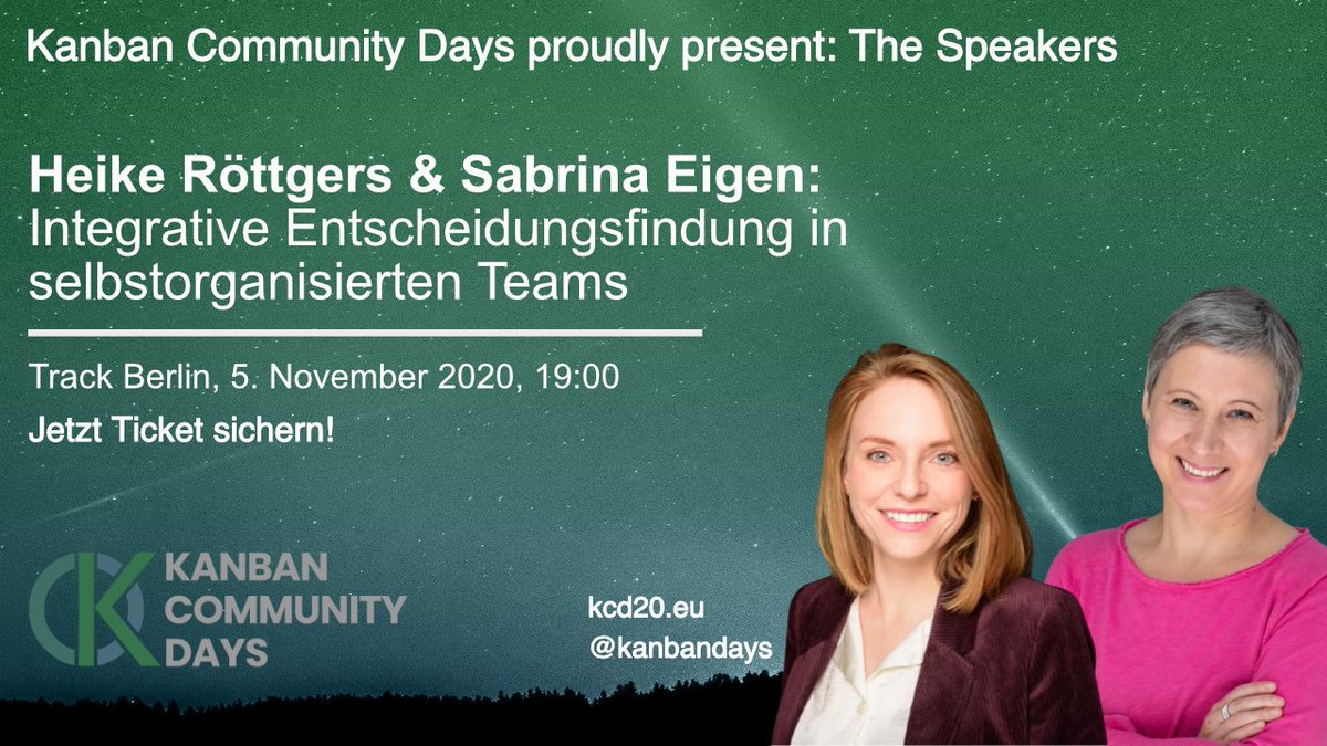 KanbanDays's tweet photo. #Entscheidungen sind schwierig? Im #Team erst recht? Von wegen! @hemba und Sabrina Eigen spielen es bei den KanbanCommunityDays mit Euch durch! Am nächsten Dienstag geht’s schon los! Jetzt Ticket kaufen: https://t.co/6In1zMvdmZ #Kanban #remoteworking #Konferenz
#agile #kcd20 https://t.co/Fxf0BhAVg1