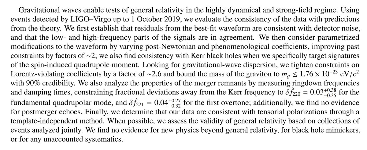 We performed 8 tests of general relativity (one per reindeer):1 After subtracting best fitting waveforms, our residuals are consistent with noise2 The low-frequency inspiral and high-frequency merger & ringdown parts of the waveform are consistent