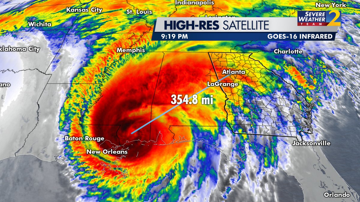 The center of Hurricane Zeta is about 350 miles away from Atlanta now.