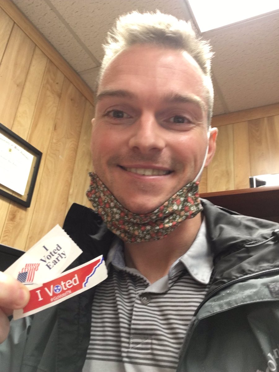 davis_chrisray's tweet photo. Went and 💪🏻 my right to vote today! I took two stickers...Hope that was okay? 😂 Yes, those are flowers on my mask 🤷‍♂️. 

#Vote
#TwoStickers
#UpYourMaskGame https://t.co/YJSM2amVXD