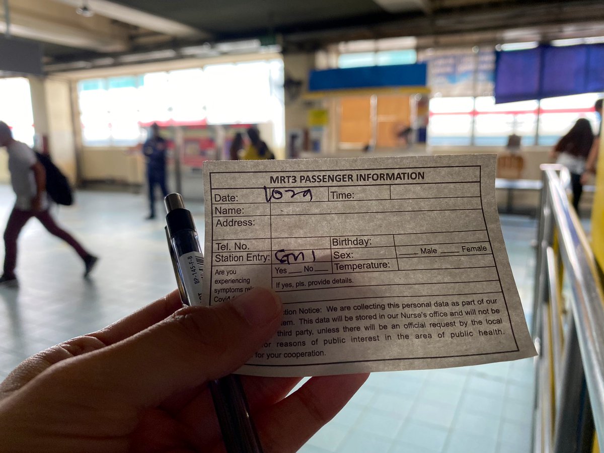 Passengers are asked to fill up contact tracing forms first before entering the platforms.It is highly advised to bring own ballpen.