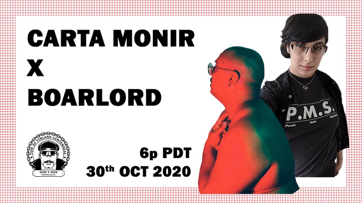 TomsFoundation's tweet photo. TOMORROW night at 6 pm PDT / 9 pm EDT 

Join us in the #WorldofTom - 
Tune in LIVE
💻📲🌎

A conversation between @CartaMonir &amp; @boarlord_naked 

See the stream here @ the #TomofFinland Foundation YouTube:

https://t.co/QeLiyilu7D https://t.co/QFGuB6slr8