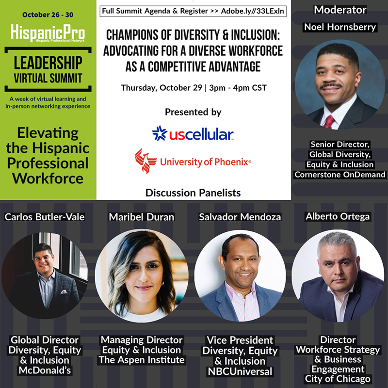 hispanicpro's tweet photo. Tomorrow! Join us for "Advocating for a Diverse Workforce as a Competitive Advantage" webinar as part of the HispanicPro Leadership Virtual Summit. View summit agenda and registration >> https://t.co/Q52B7JdjsH #hispanicproleaders https://t.co/2qpDIuMddb